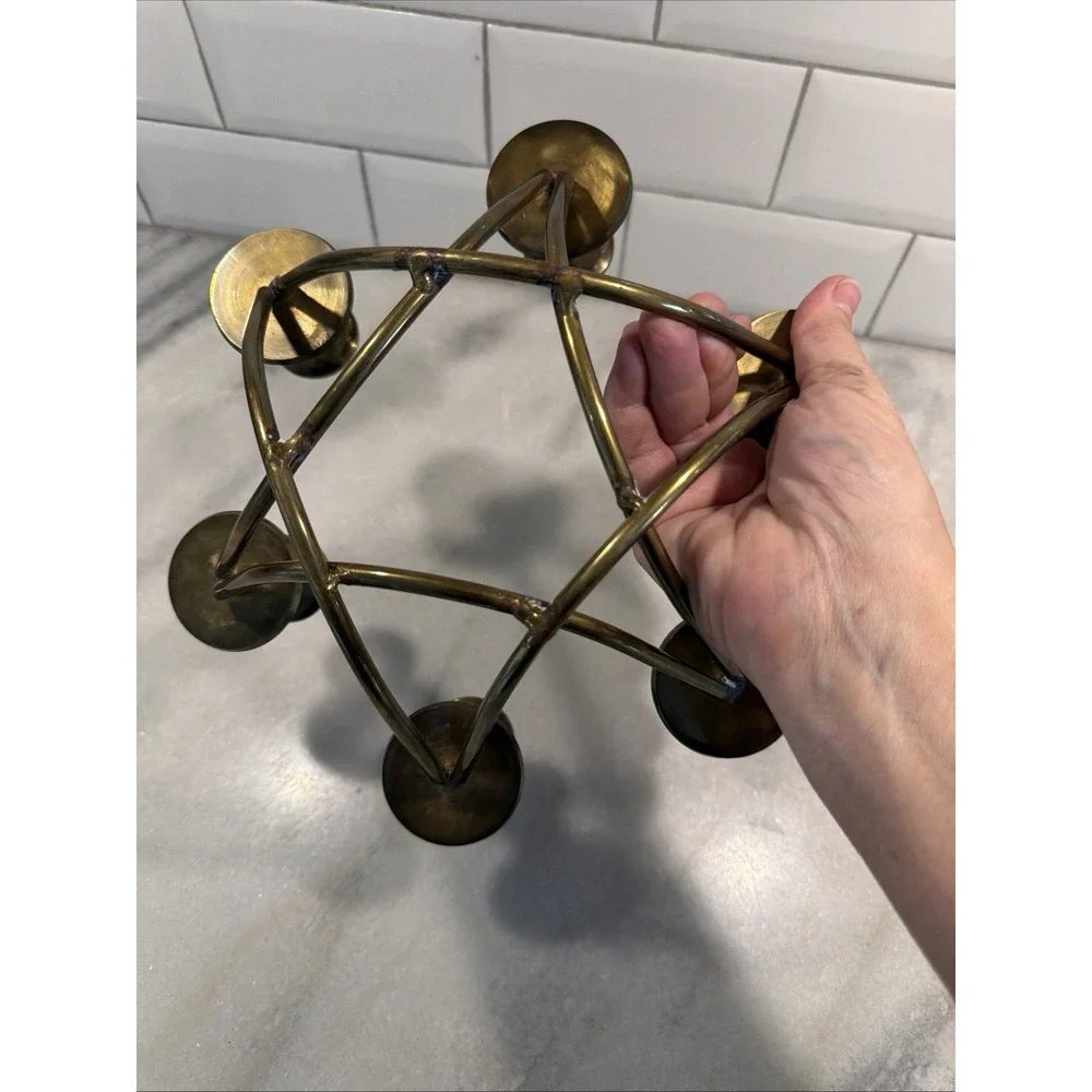 Brass Mid Century Modern 6 Candle Holder Candelabra Centerpiece  002
